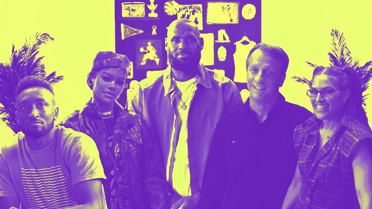 Desde la izquierda: Marques Brownlee, Teyana Taylor, LeBron James, Tony Hawk y Melody Ehsani [Foto: Indeed]