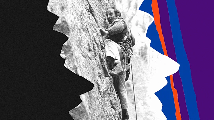 [Foto: Yvon Chouinard escala cerca del muro de Ophir durante el festival de cine de montaña de tres días en Telluride, 1981. [Foto: The Denver Post / Getty Images]
