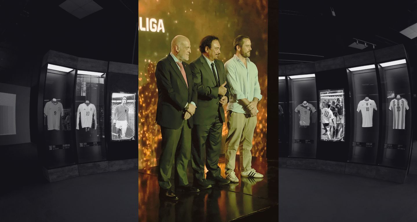 Javier Tebas, Presidente de la Primera División de España, y Hugo Sánchez. [Fotos: cortesía Inspace x Legends]
